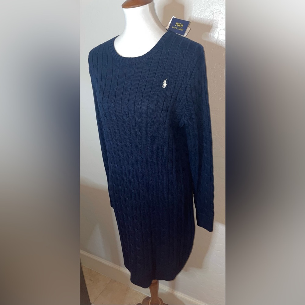 New! Polo Ralph Lauren Cable Knit Crewneck Sweater Dress in Navy Size Large🤍🐎 - Picture 7 of 12